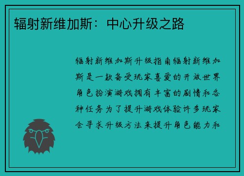 辐射新维加斯：中心升级之路